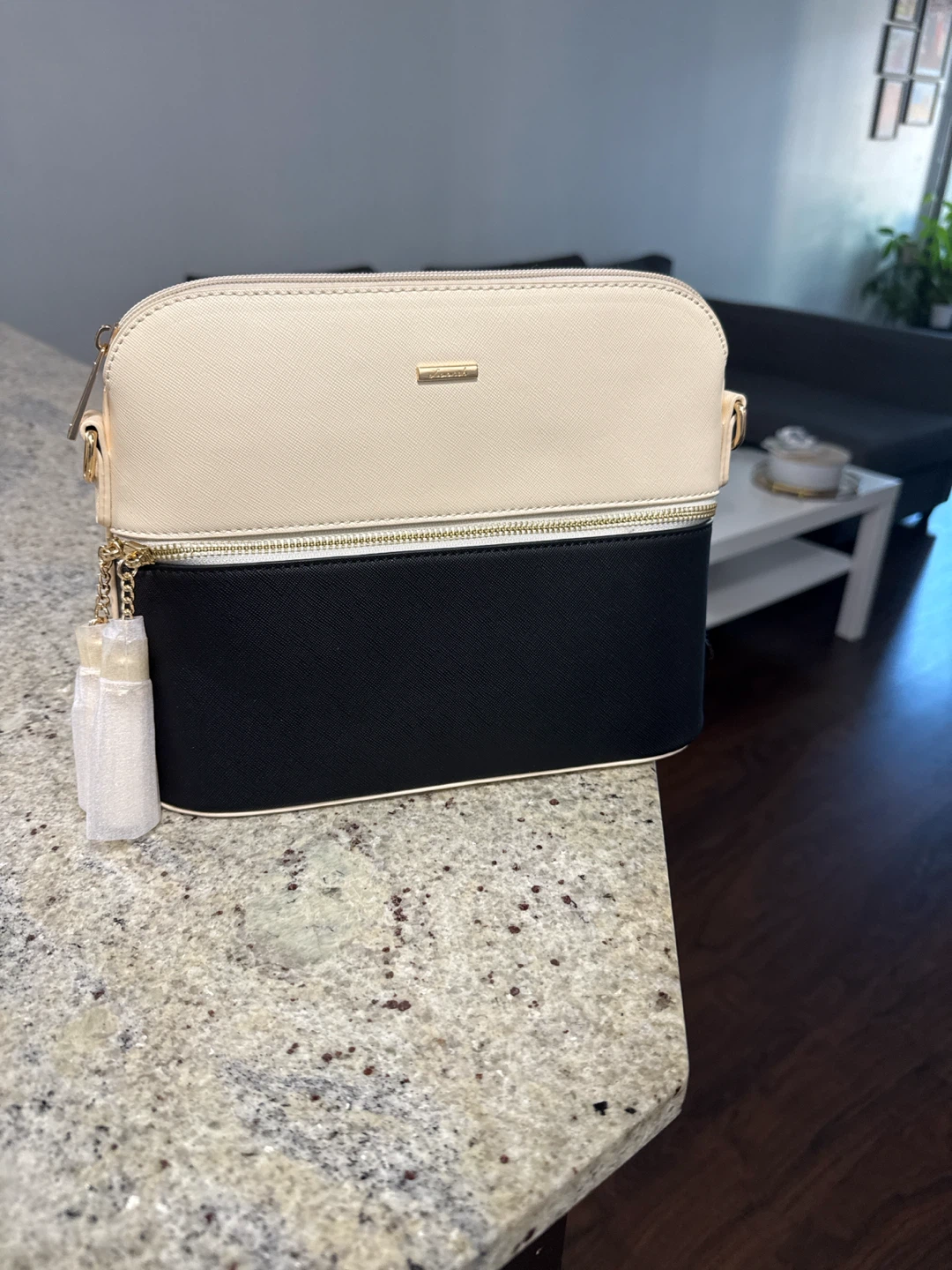 Beige and Black Two-Tone Dome Satchel