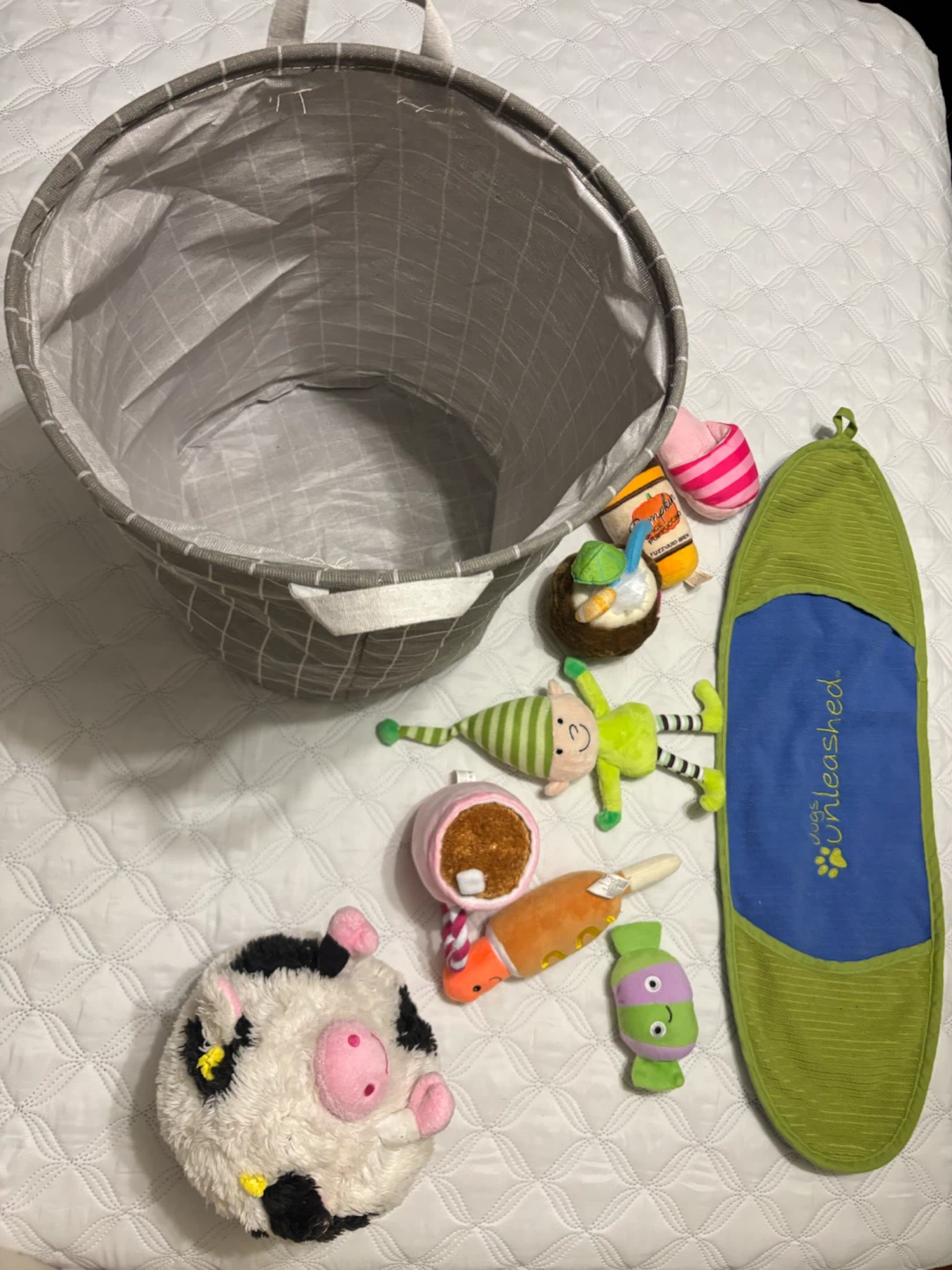 Assorted Dog Squeaky Plush Toys and Storage Basket - photo 2