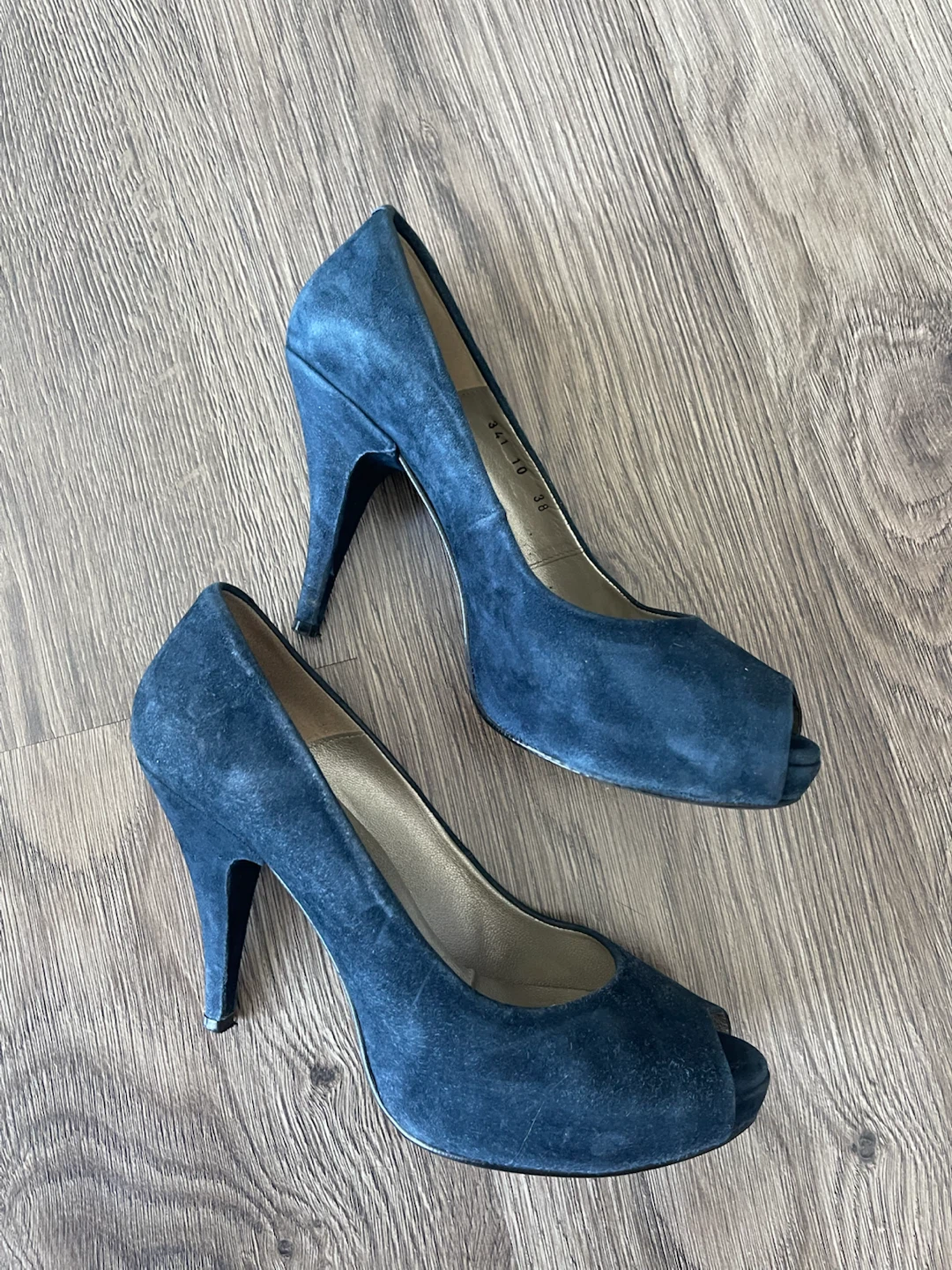 Navy Suede Peep-Toe Heels