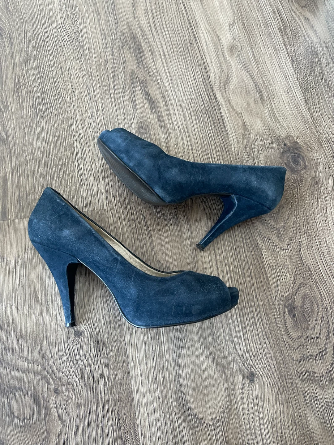 Navy Suede Peep-Toe Heels - photo 2