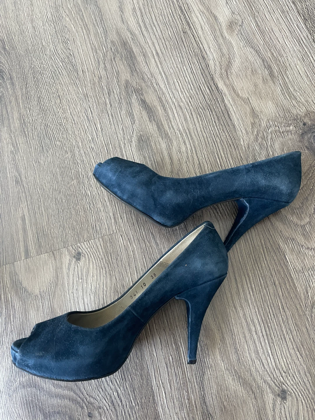 Navy Suede Peep-Toe Heels - photo 3