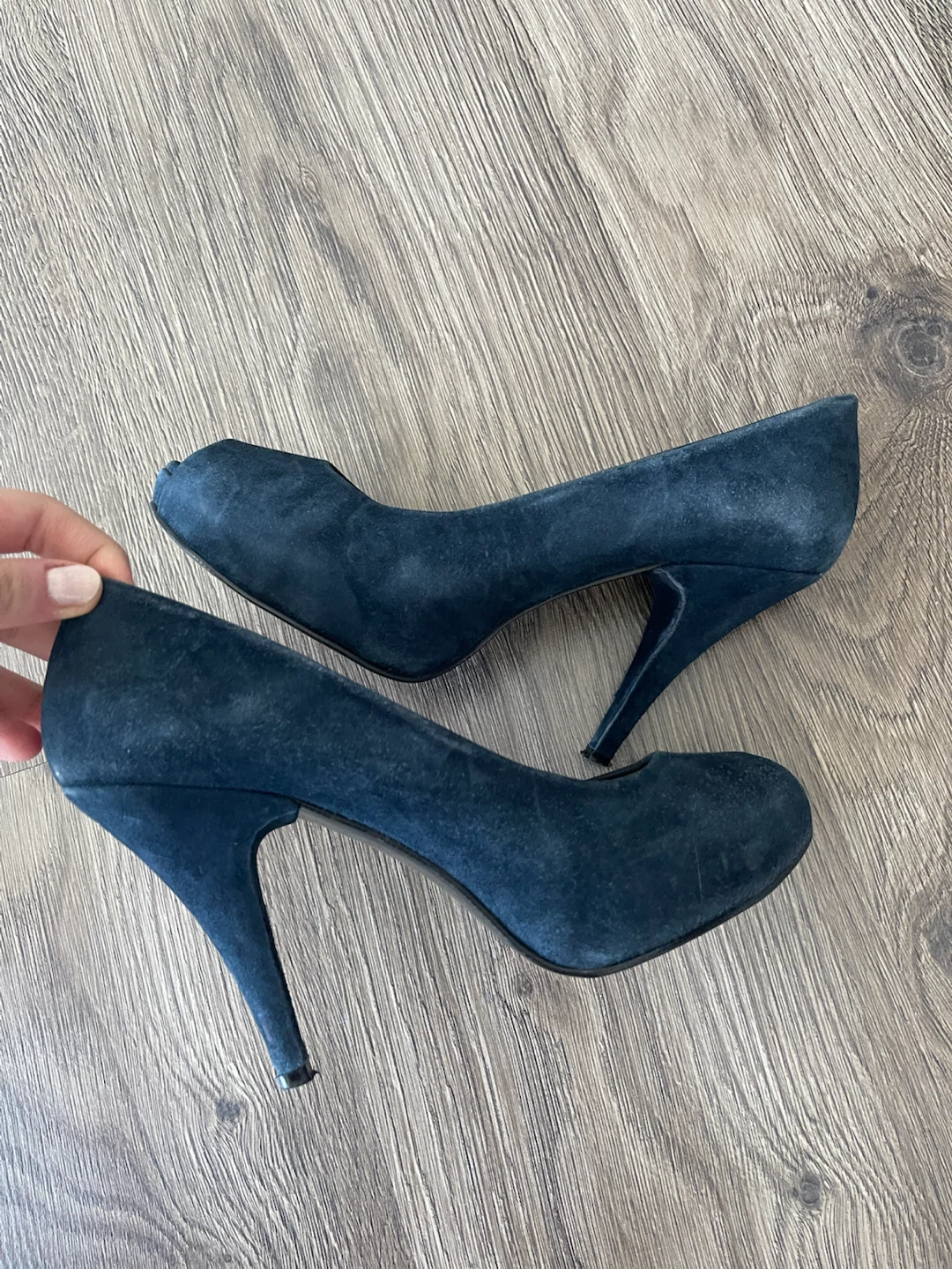 Navy Suede Peep-Toe Heels - photo 4