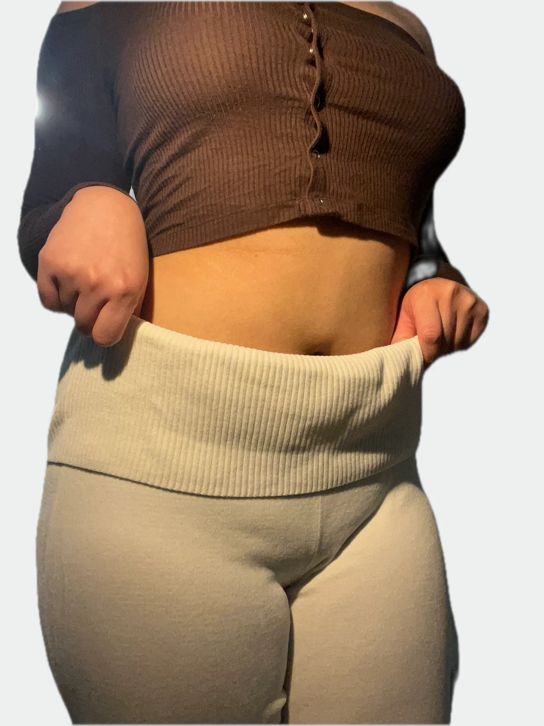 Garage Ribbed Cream Foldover Chenille Pants - photo 3