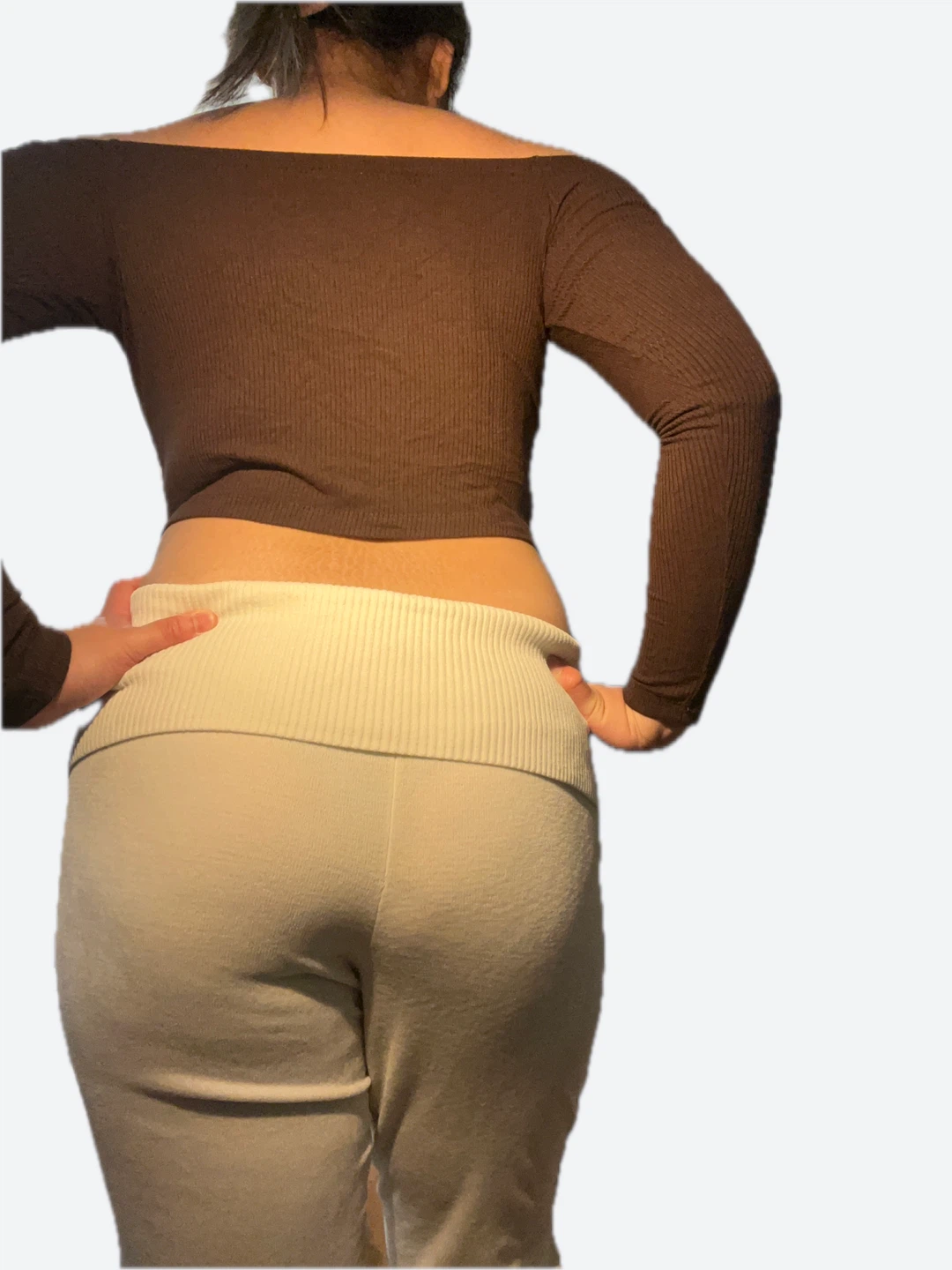 Garage Ribbed Cream Foldover Chenille Pants - photo 4