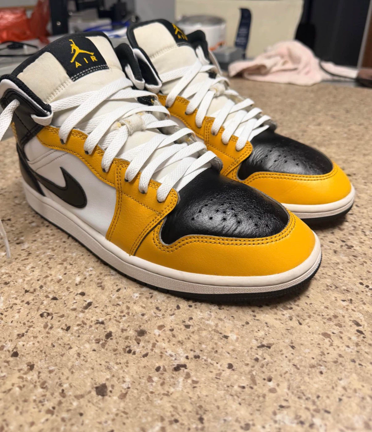 Air Jordan 1 Mid Yellow Black White Sneakers
