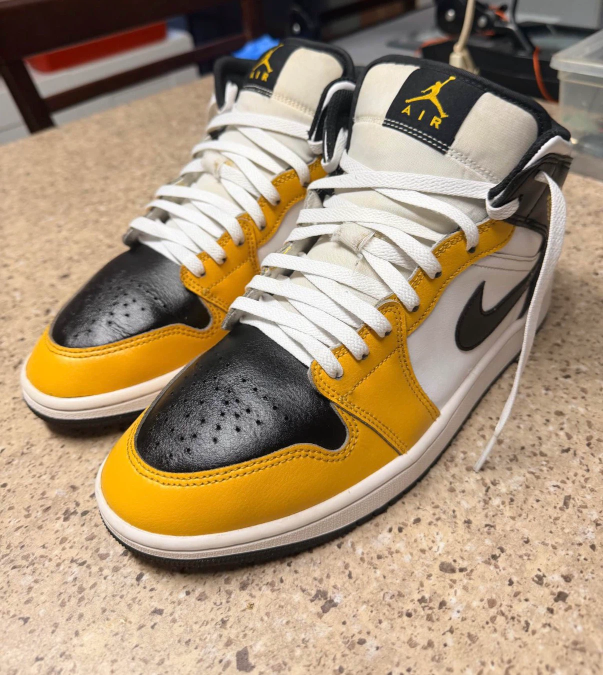 Air Jordan 1 Mid Yellow Black White Sneakers - photo 2