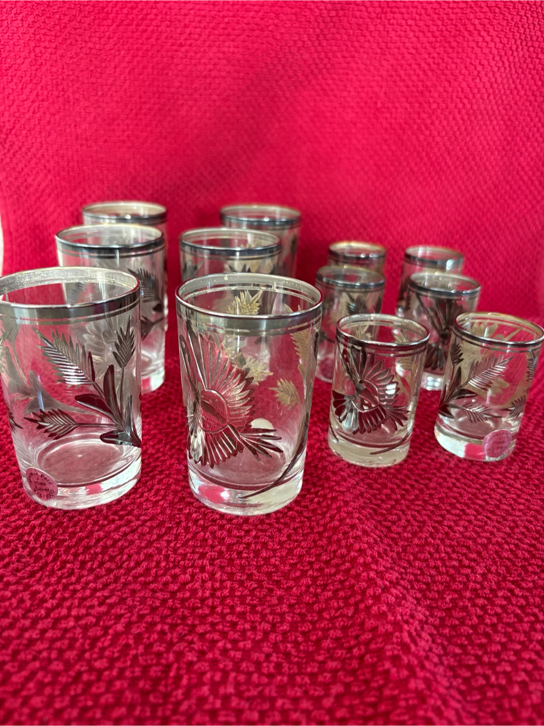 12 Peruvian .925 Silver on Crystal Glasses