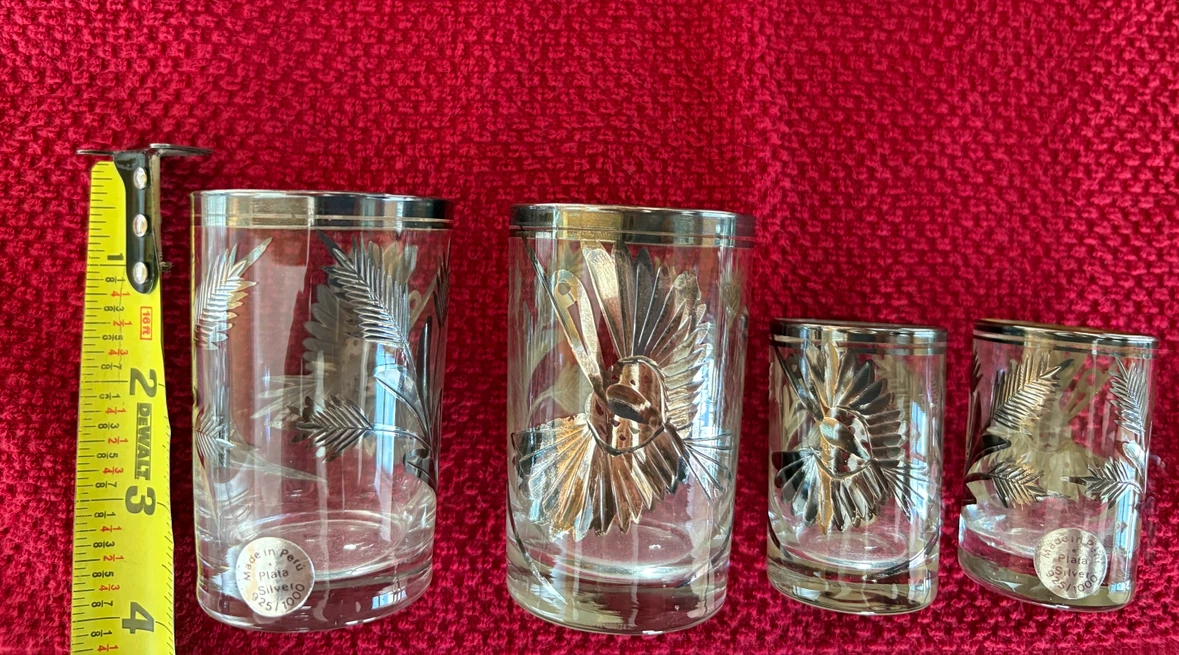 12 Peruvian .925 Silver on Crystal Glasses - photo 2