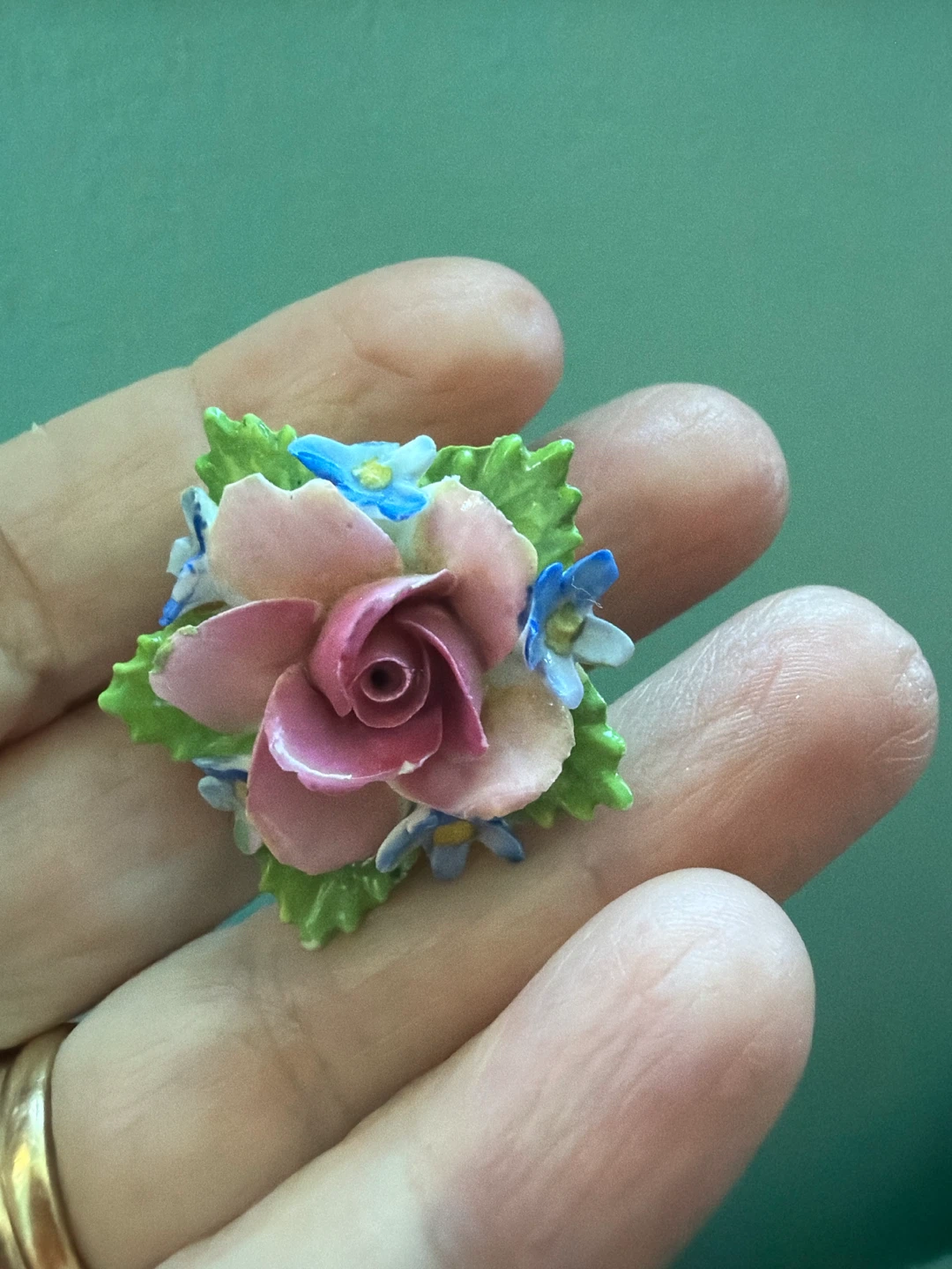 Enamel Rose and Flower Brooch - Made in England