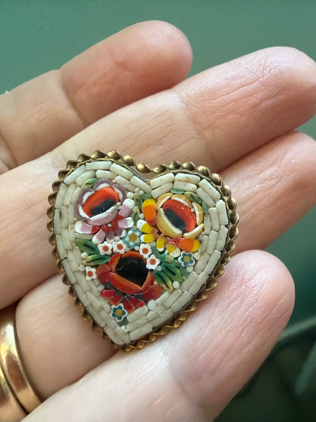 Heart Shaped Micro Mosaic Brooch