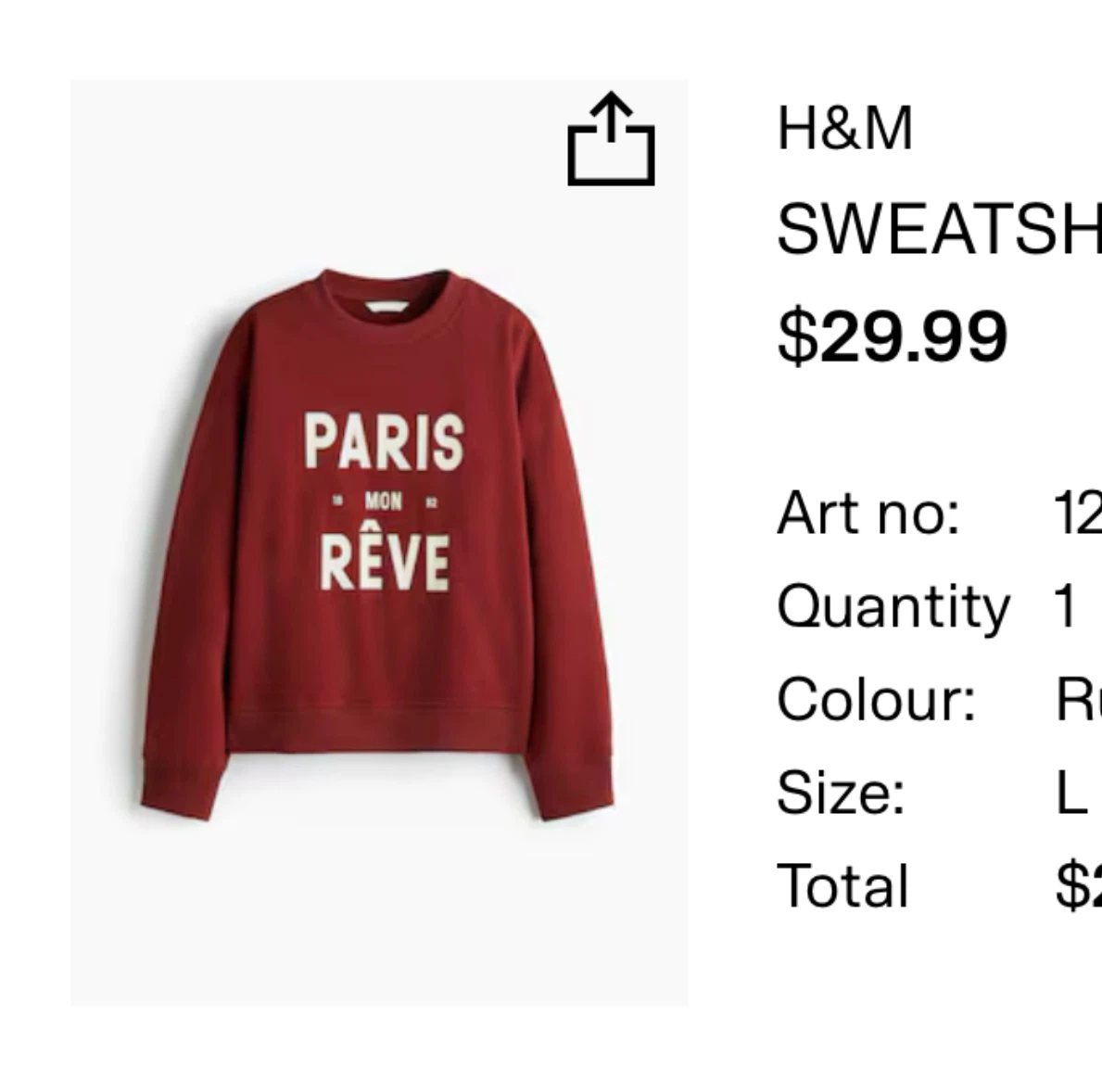 H&M "Paris Rêve" Sweatshirt - Size L - photo 3