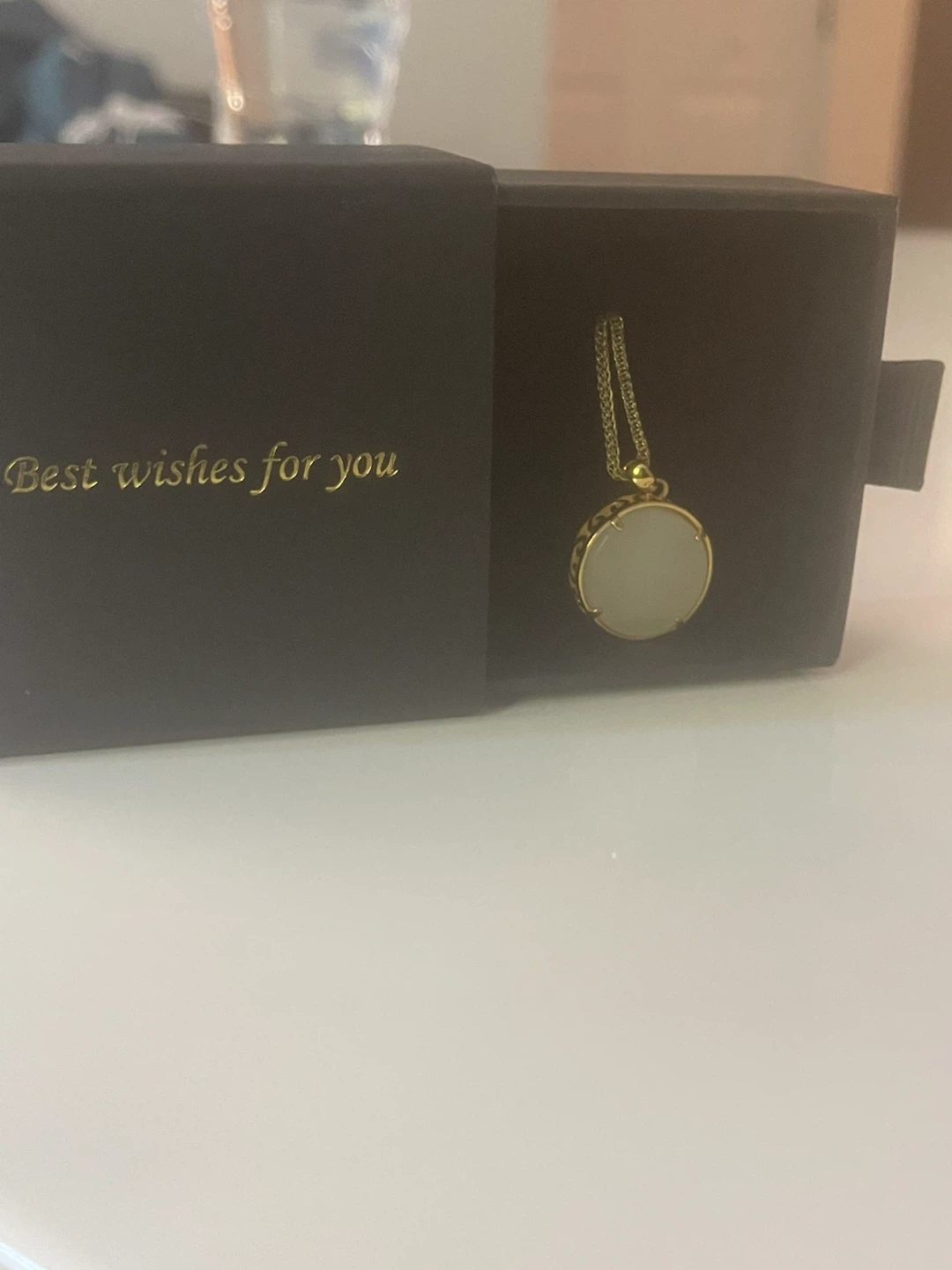 Gold tone pendant necklace with white stone - photo 3