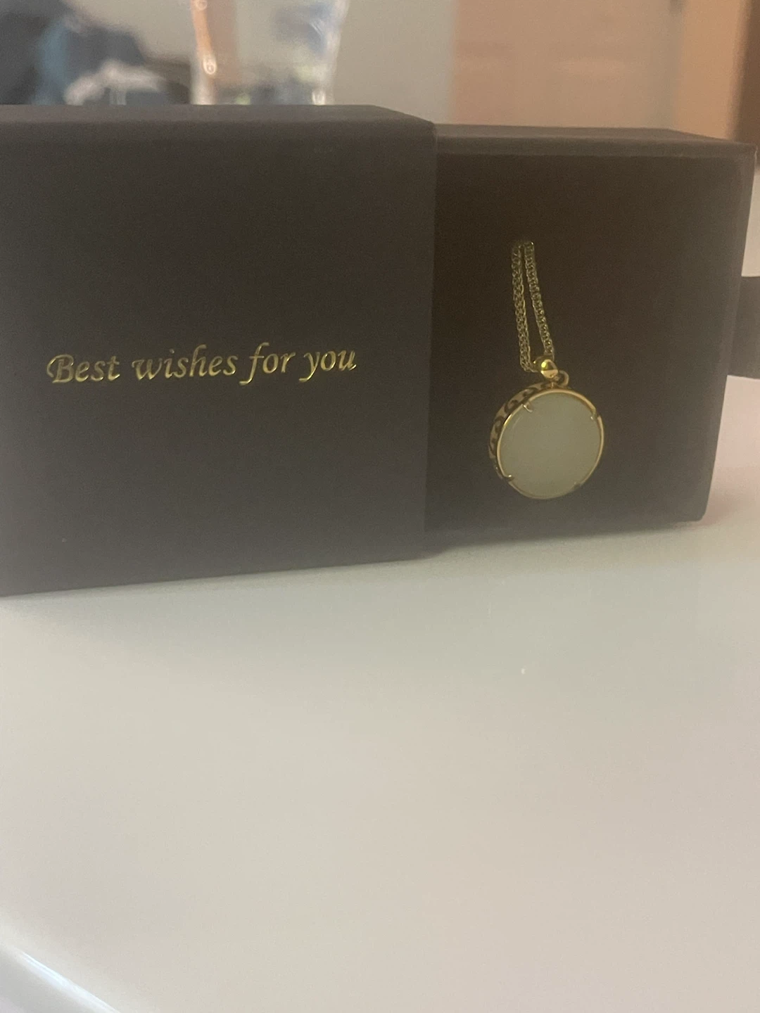 Gold tone pendant necklace with white stone - photo 5