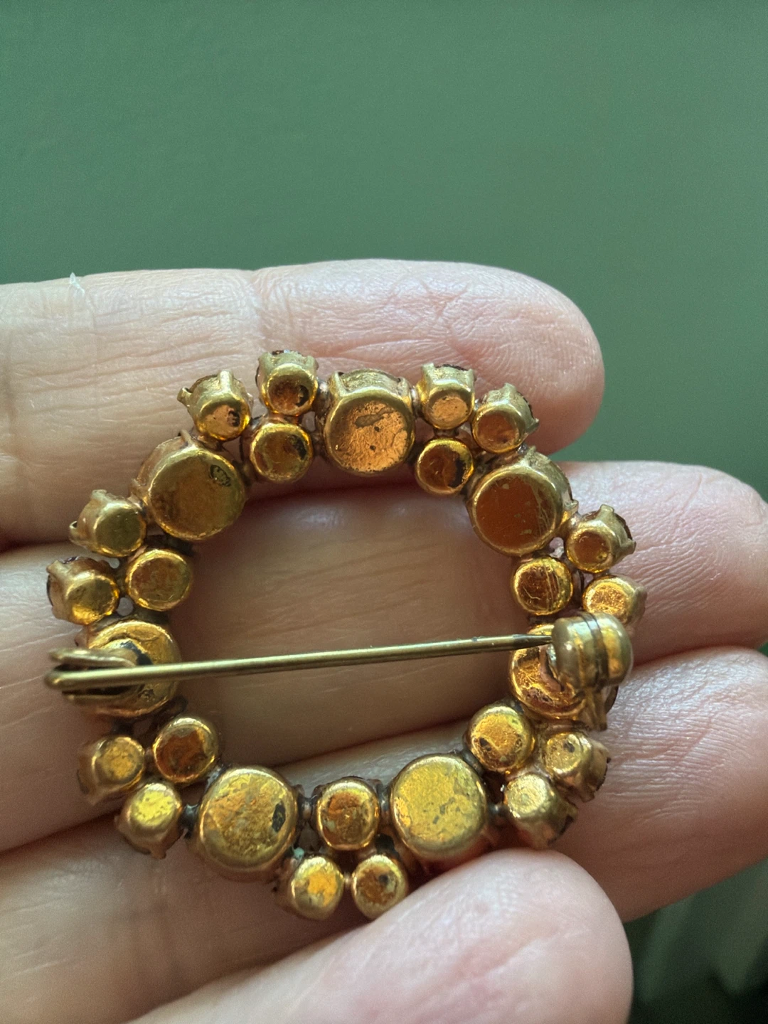 Vintage Wreath Brooch with Amber Rhinestones - photo 2