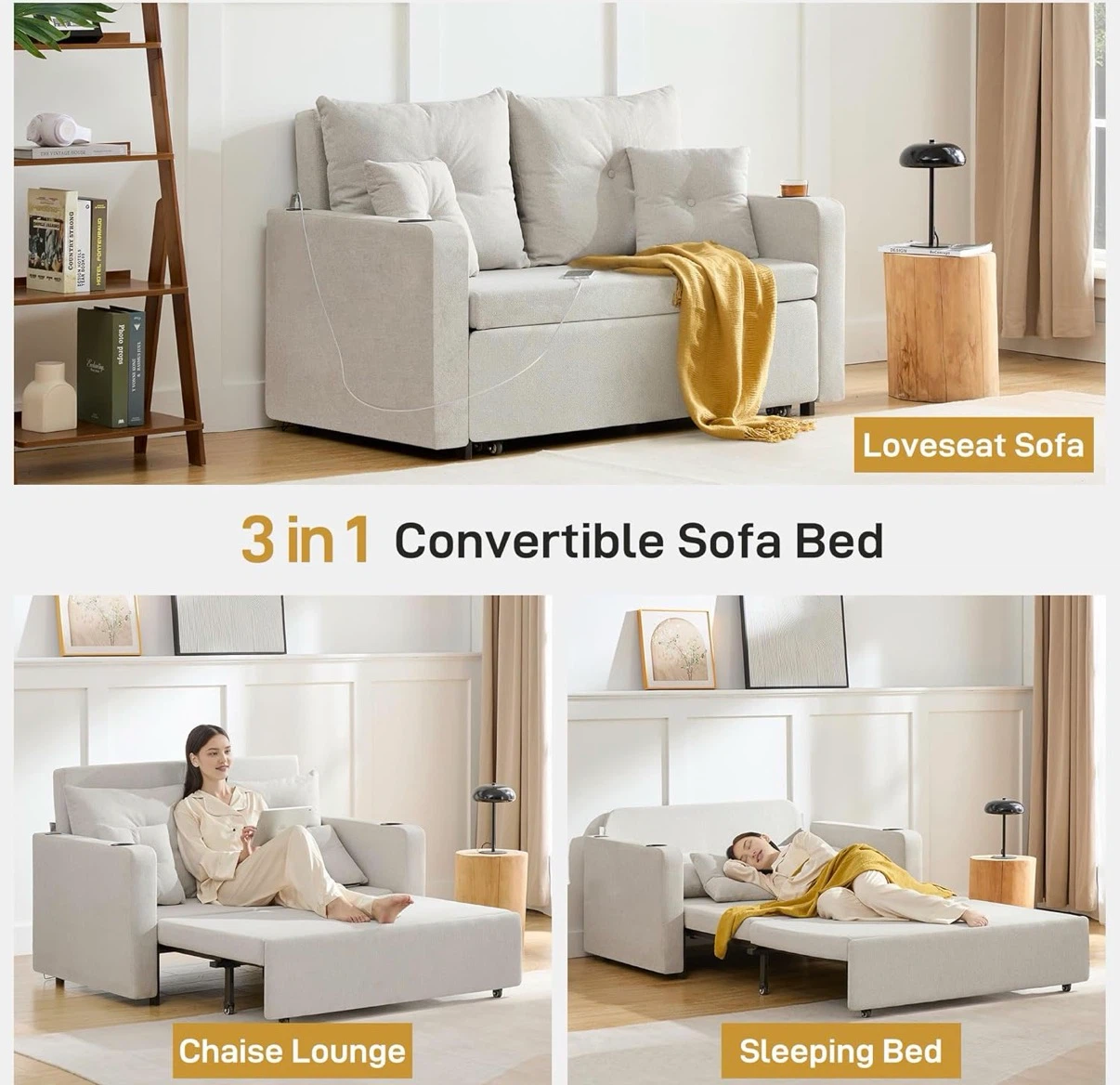 3-in-1 Convertible Sofa Bed Loveseat - photo 5