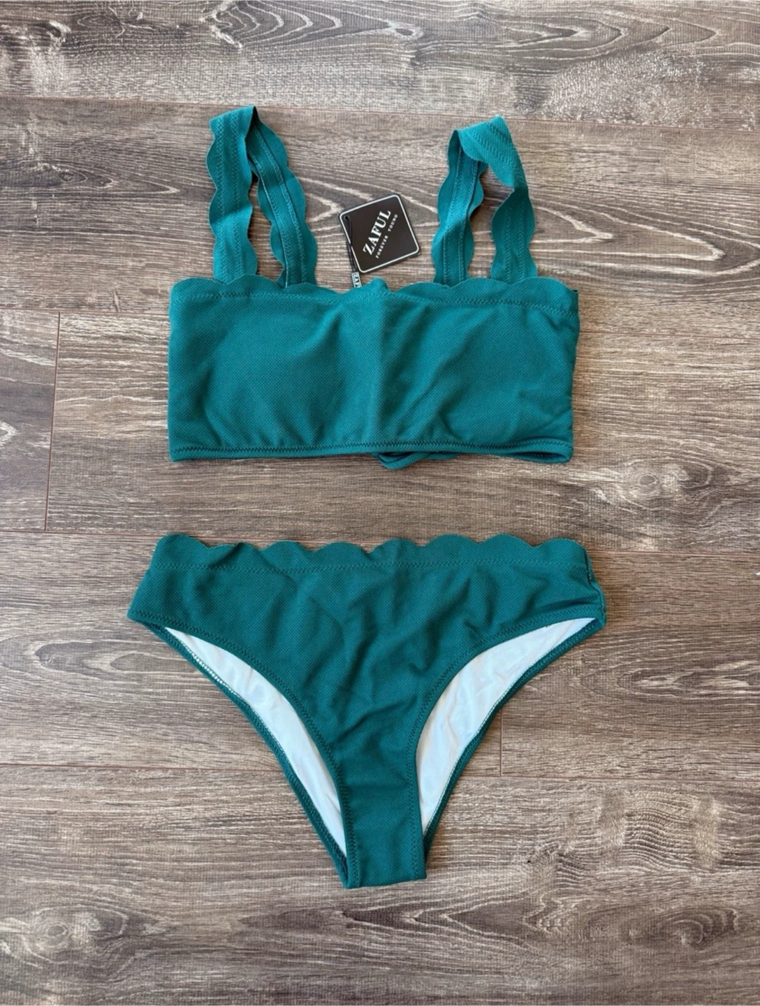 Zaful Teal Scalloped padded Bikini Set size large
