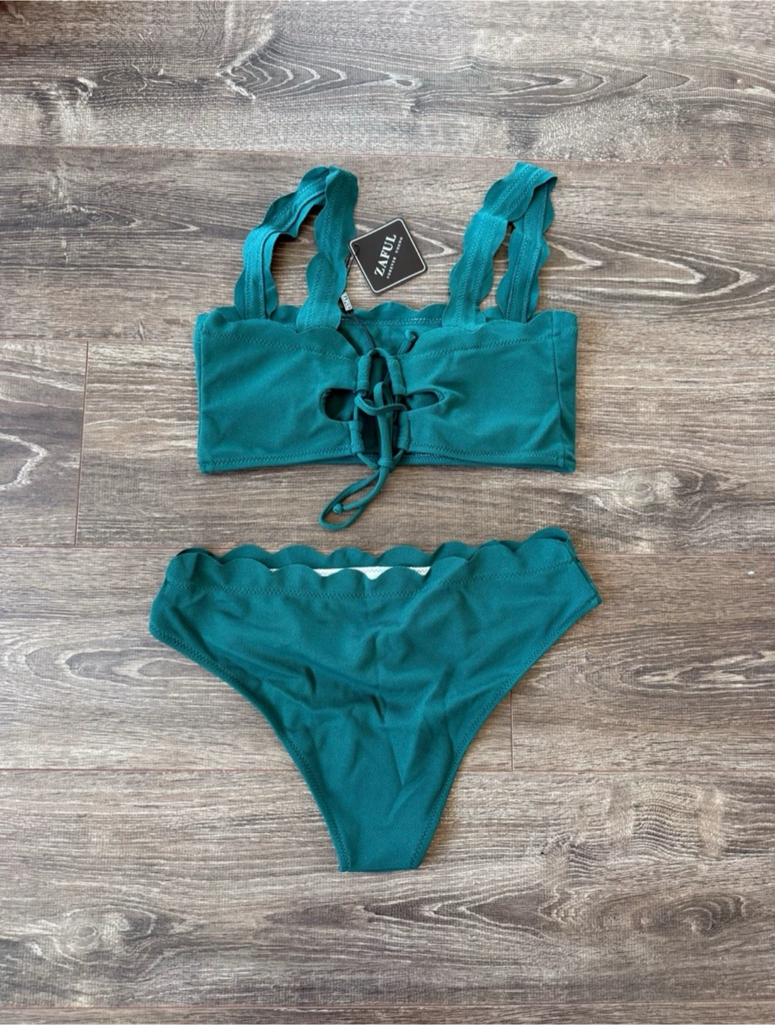Zaful Teal Scalloped padded Bikini Set size large - photo 2