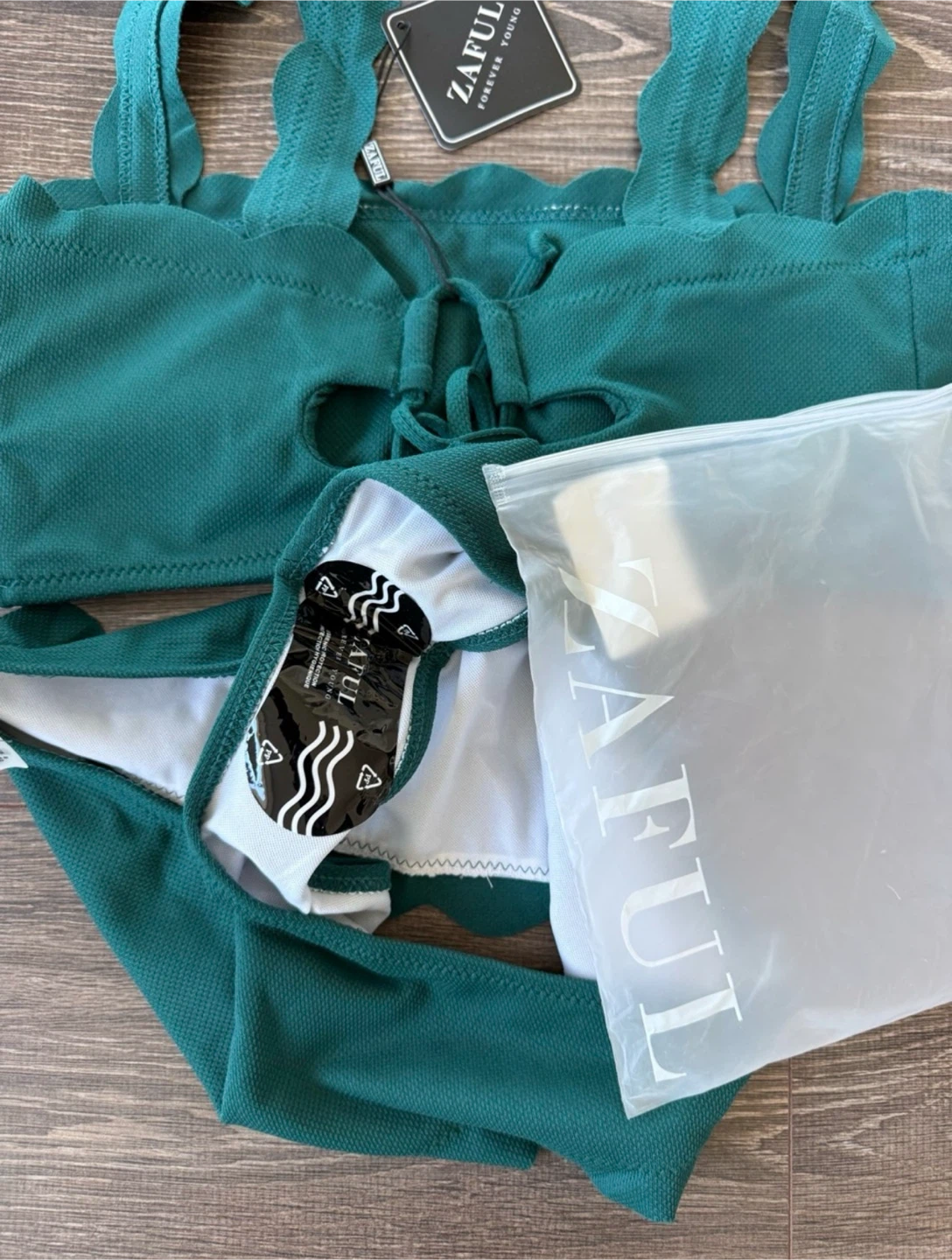 Zaful Teal Scalloped padded Bikini Set size large - photo 3