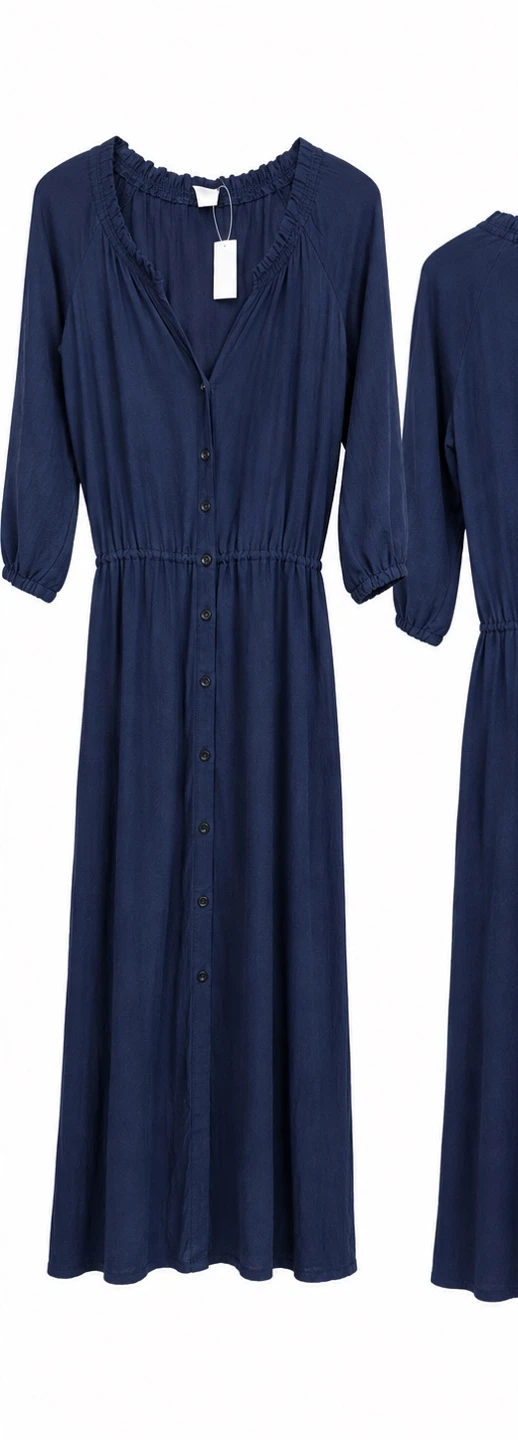 Navy Blue Button-Up Midi Dress