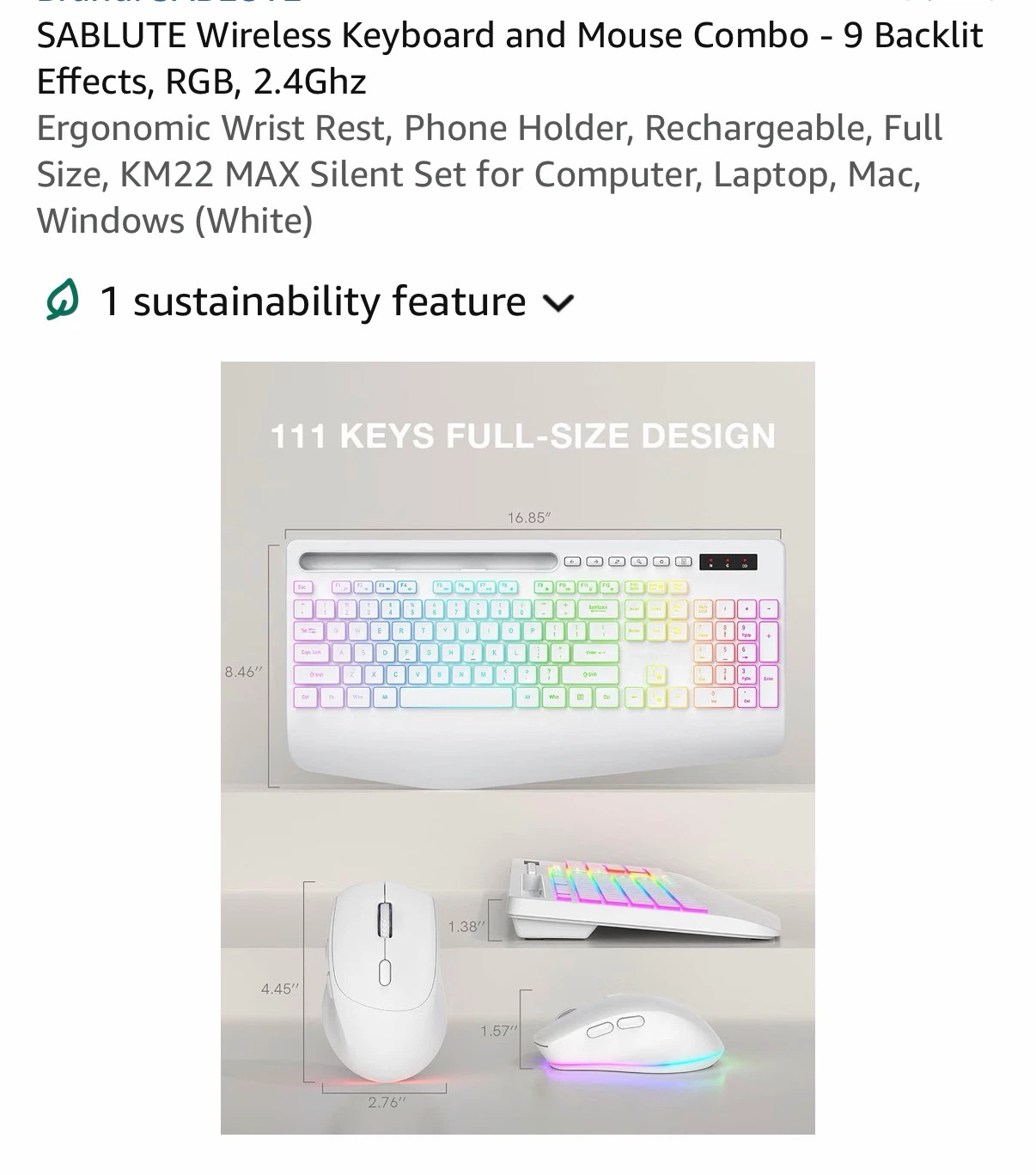 Sablute Wireless Keyboard and Mouse Combo RGB