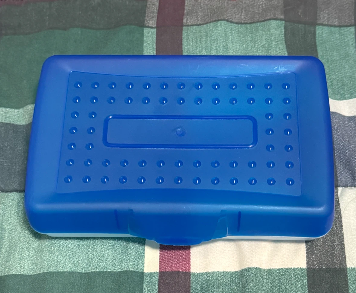 Blue Plastic Staples Pencil Case Container