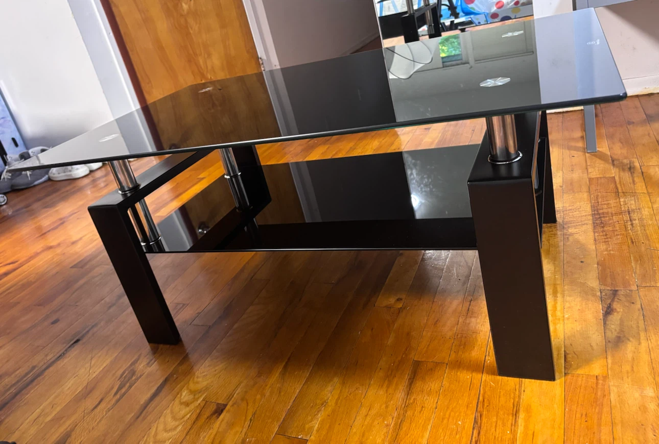 Black Glass Coffee Table with Shelf