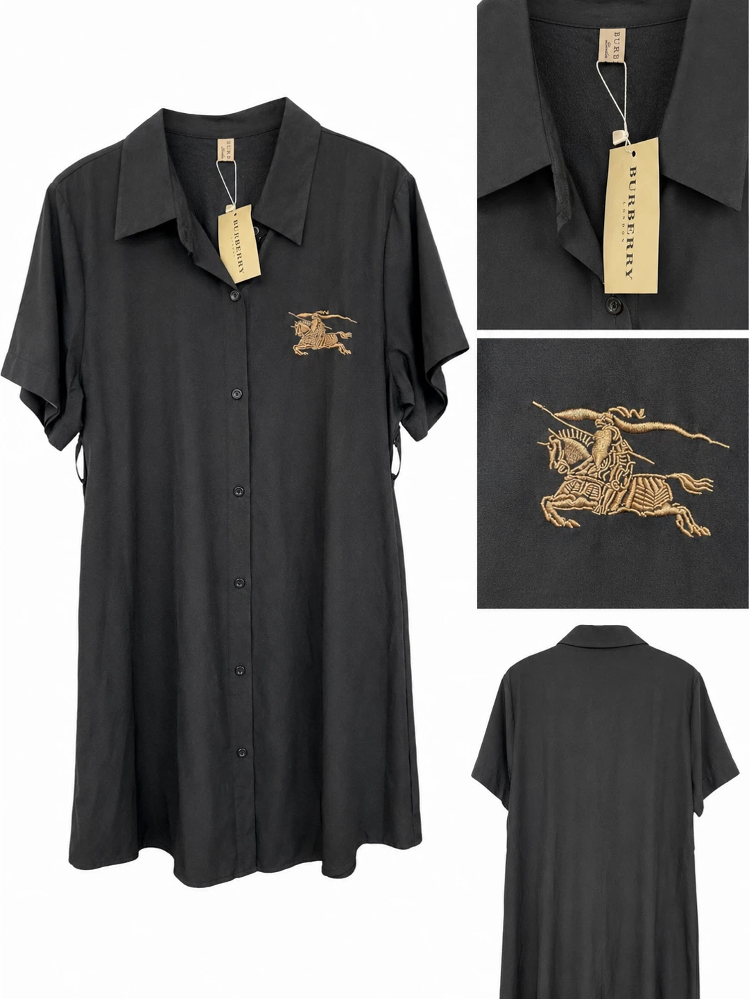 Burberry Black Short-Sleeve Dress Knight Embroidery