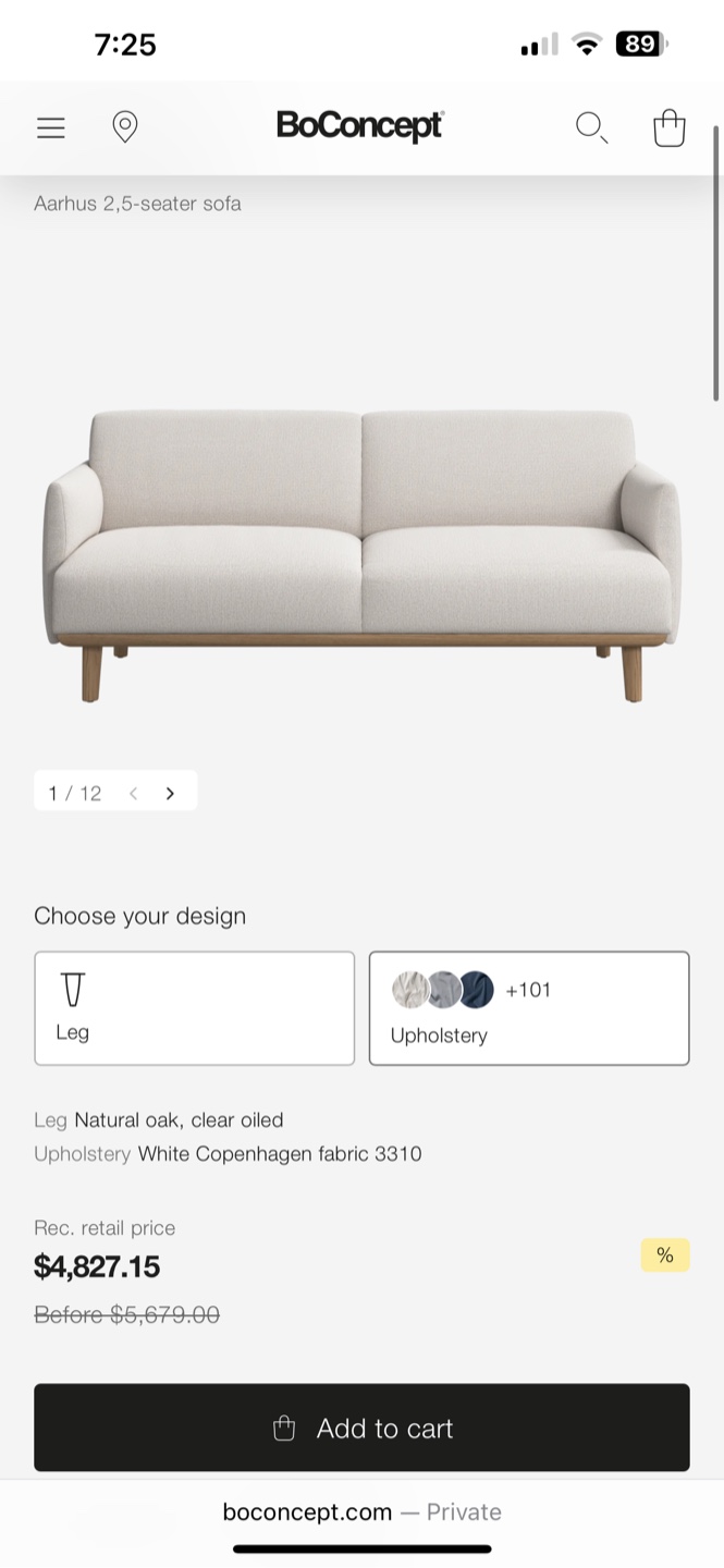 RSP 4800$ plus tax BoConcept 2.5-Seater Sofa