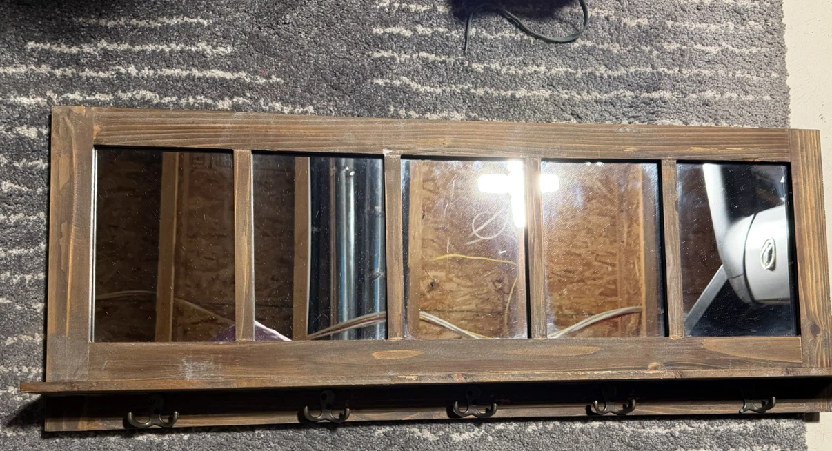 Wooden Mirror with Hooks - 90 cm