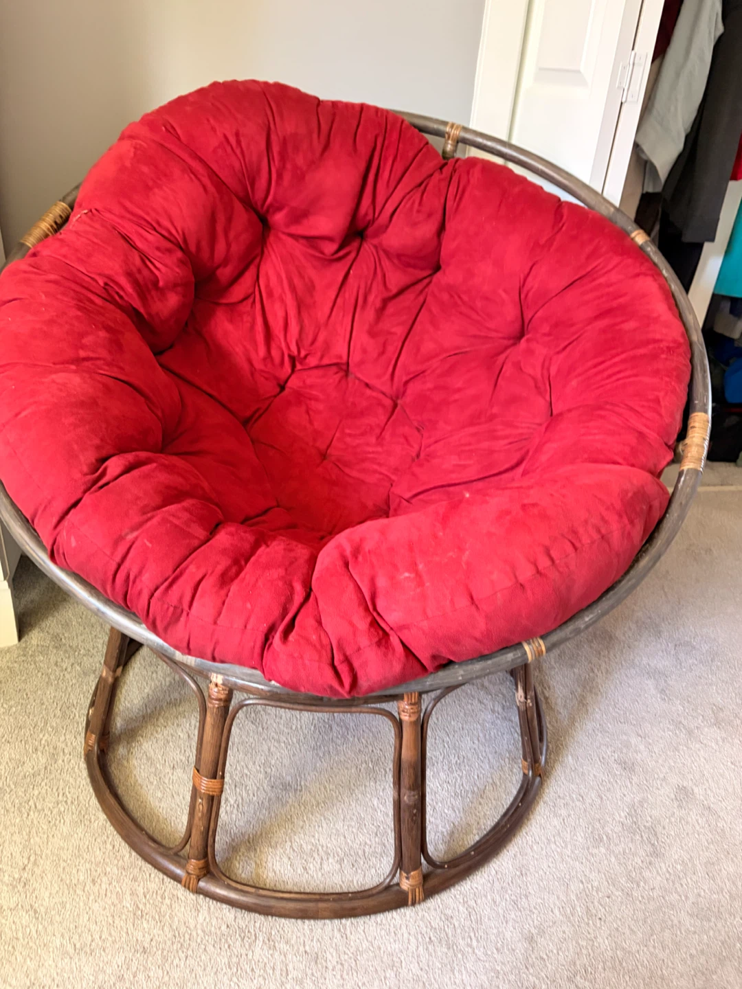 Papasan Chair with Red Cushion