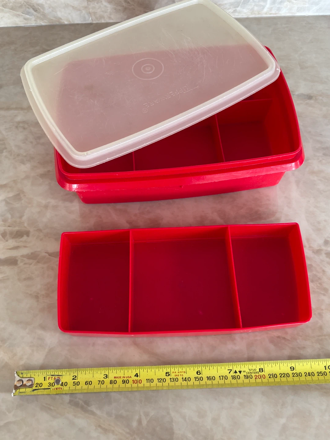 Tupperware Red Rectangular Container with Divider