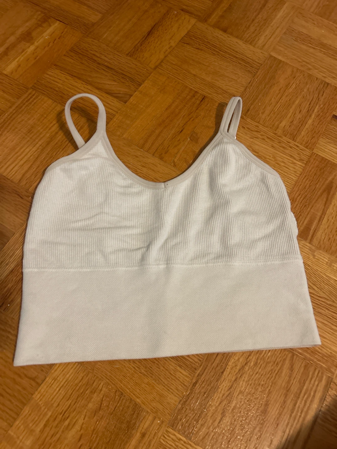 White Ribbed Cropped Tank Top