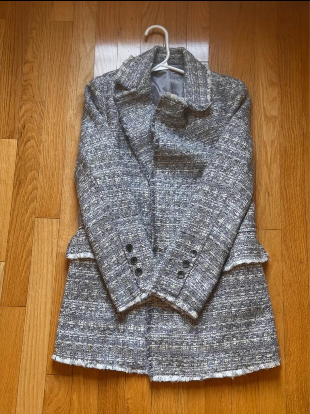 Oversized Grey Tweed Double-Breasted Blazer - photo 2