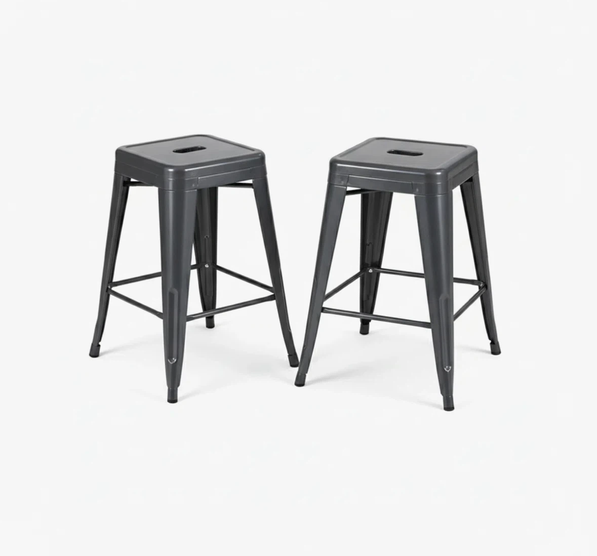 Set of 2 Gray Metal Counter Height Stools
