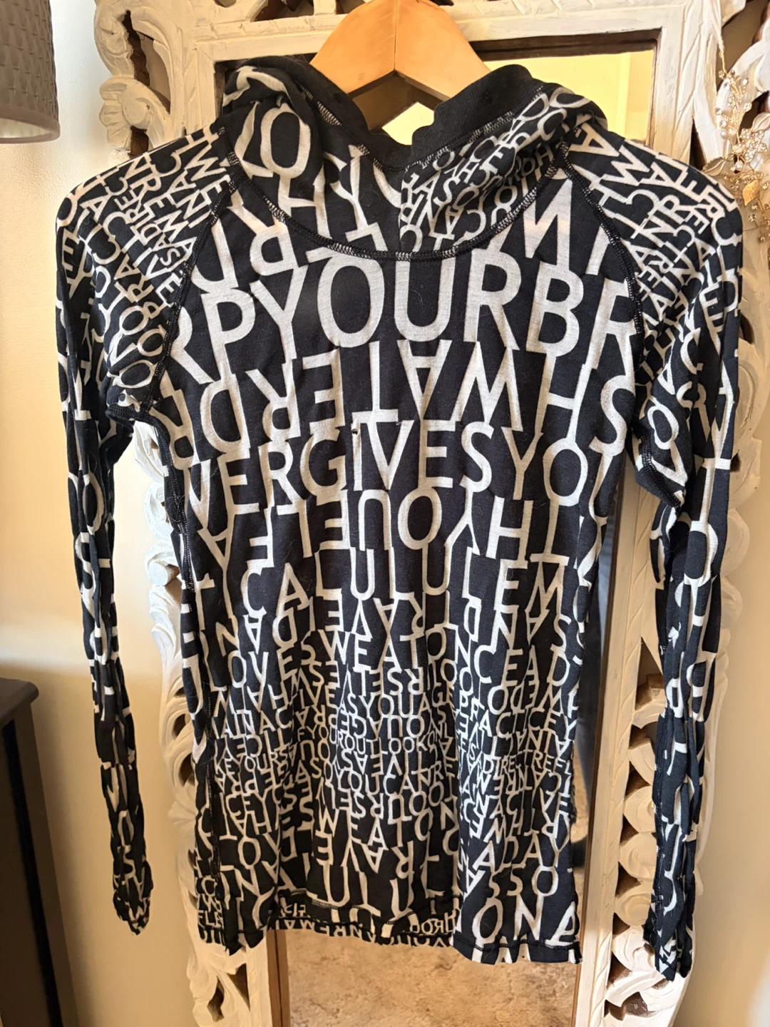 Black and White All-Over Text Hoodie