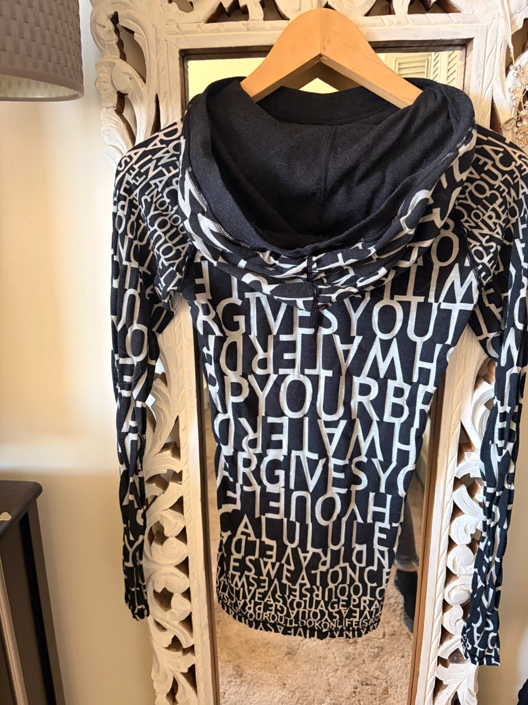 Black and White All-Over Text Hoodie - photo 2
