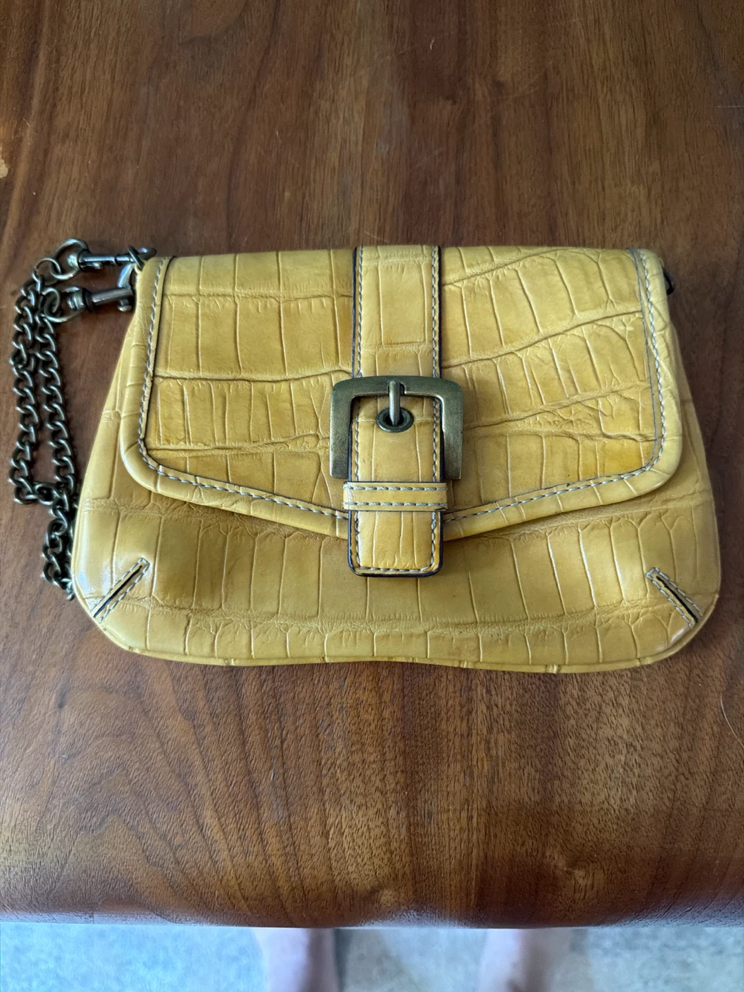 Nine West Yellow Croc Embossed Clutch Purse