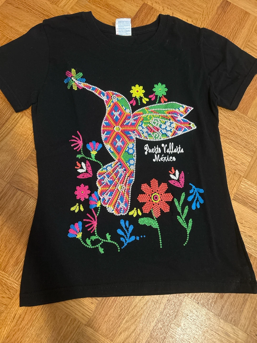 Black T-Shirt with Hummingbird Graphic - Puerto Vallarta Mexico