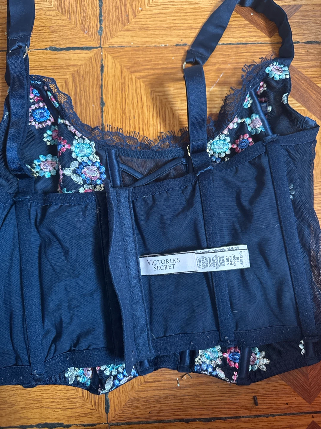 Victorias’s Secret Dark Blue Floral Embroidered Corset Top - photo 2