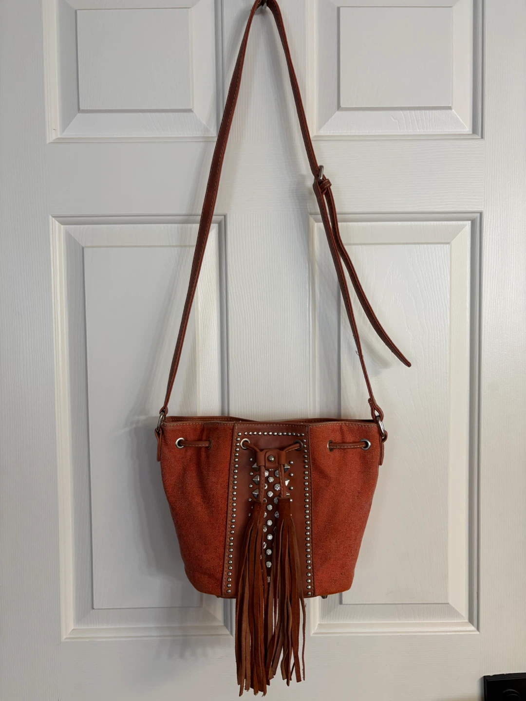 Montana West Studded Fringe Tassel Orange Bucket Bag - photo 2