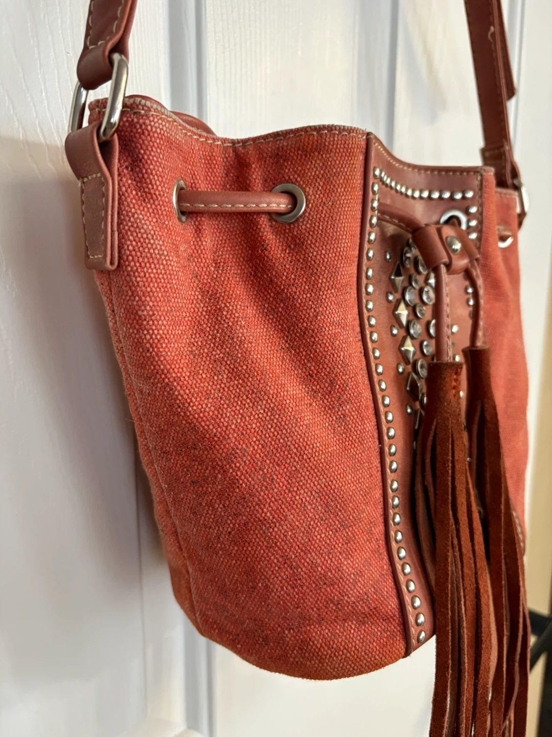 Montana West Studded Fringe Tassel Orange Bucket Bag - photo 5