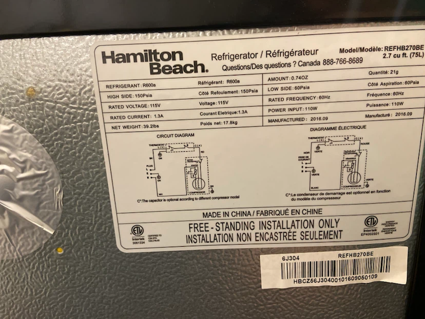 Hamilton Beach Refrigerator REFHB270BE - photo 4