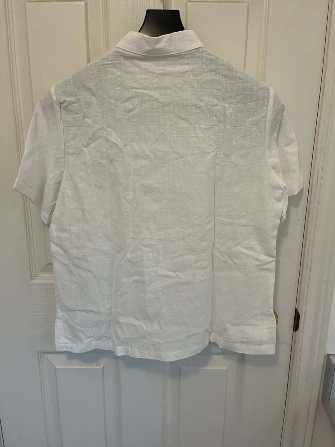 White Cotton Short Sleeve Mandarin Collar Shirt - Size M - photo 4