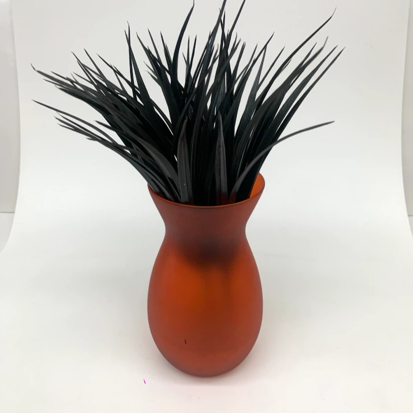 Orange Glass Vase Decorative Faux Grass Home Decor Centerpiece