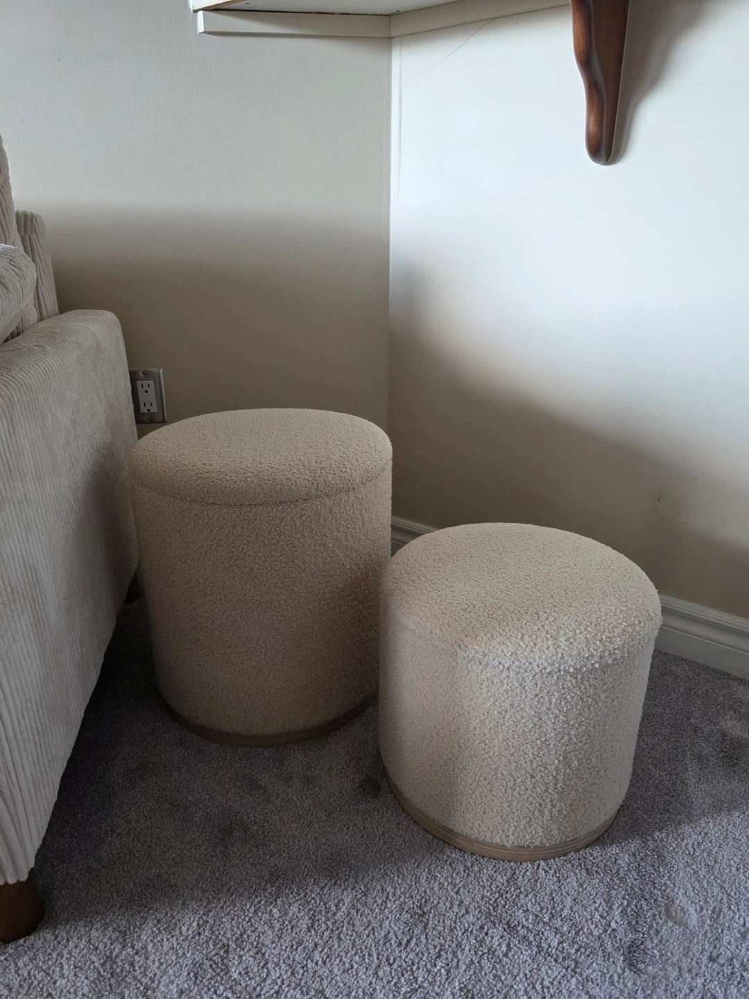 Set of 2 Teddy Fabric Ottomans