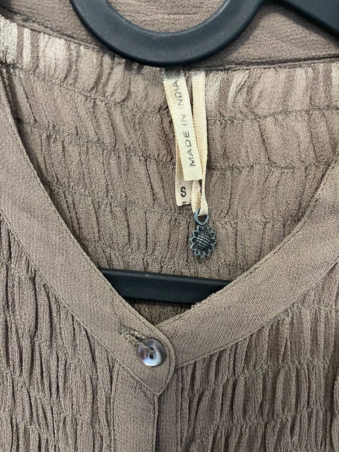 Brown Smocked Button-Up Tunic - Size S - photo 2
