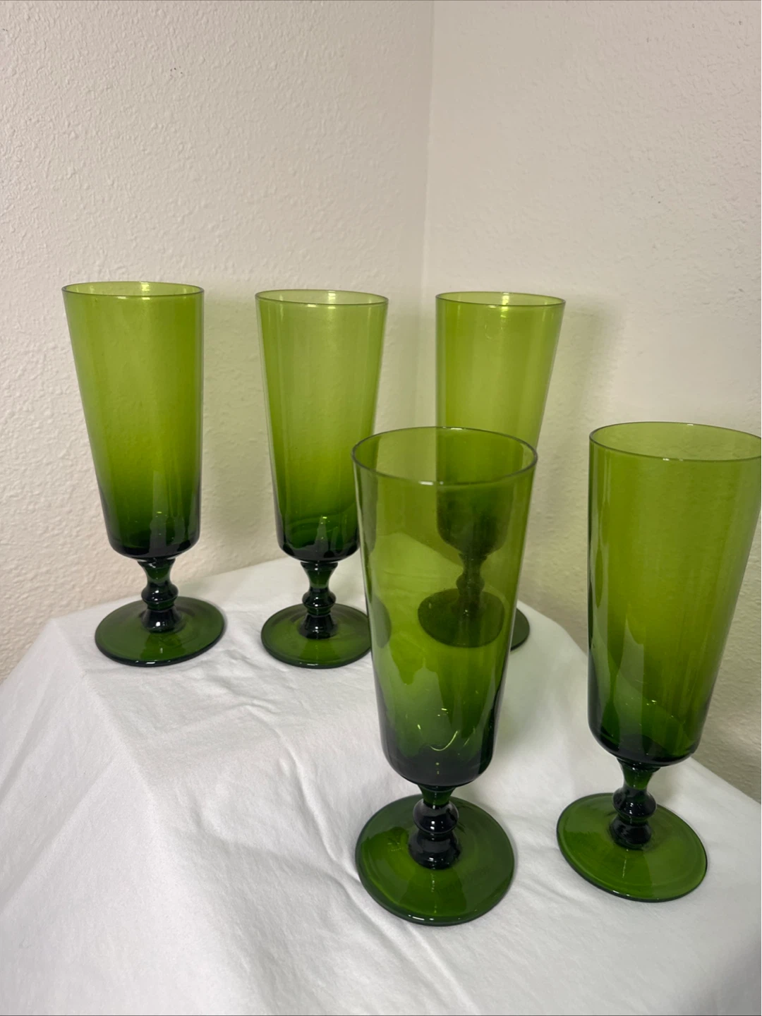 Set of 5 West Elm Green Glass Goblets