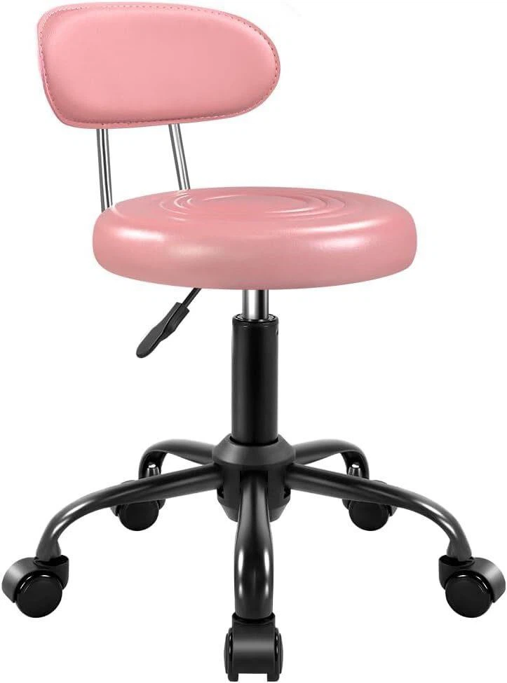 Pink Adjustable Rolling Stool with Backrest - photo 2