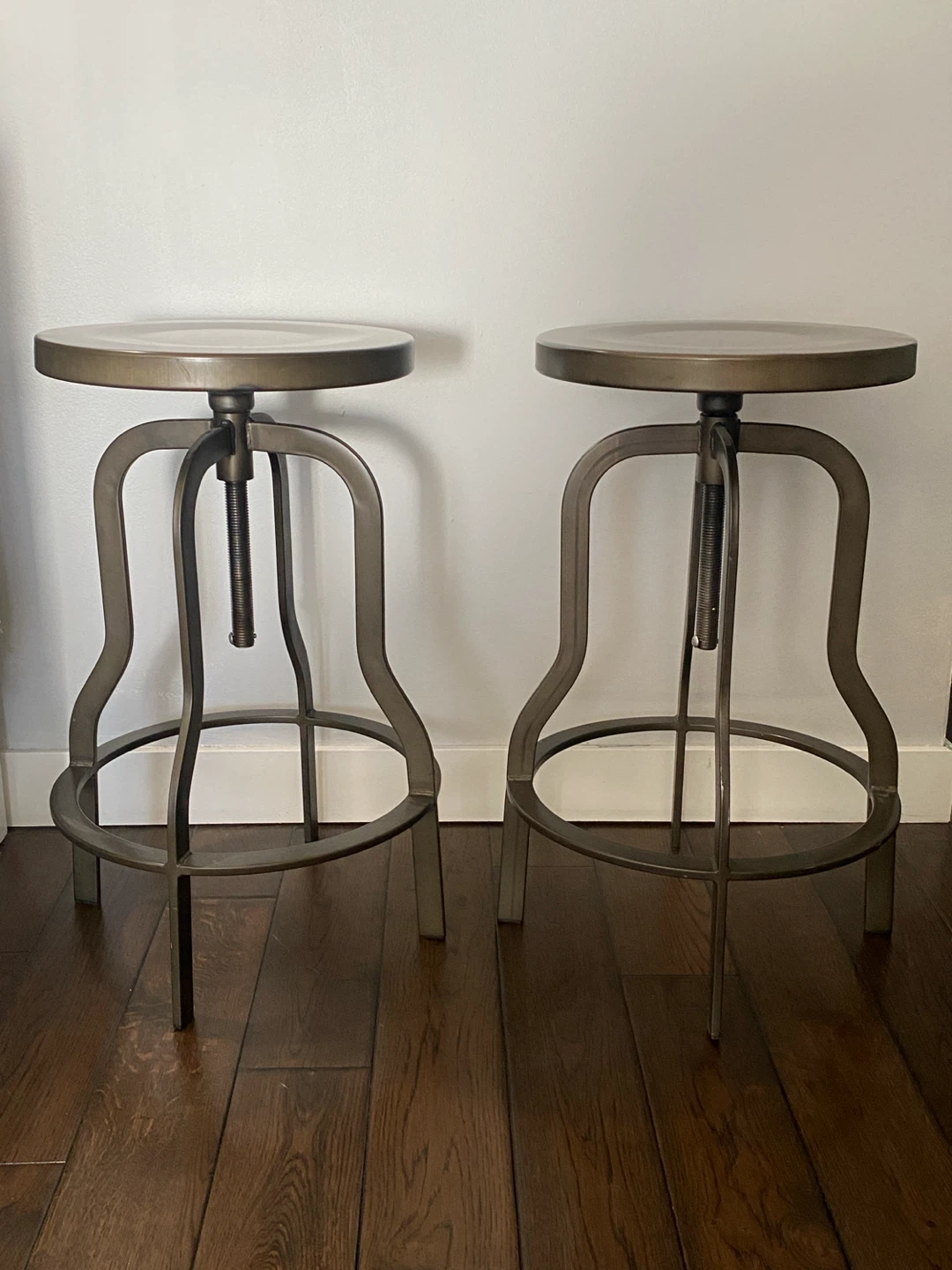 2 metal counter height swivel stools