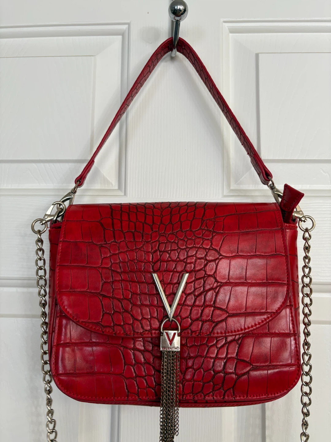Valentino Audrey Croco-Embossed Shoulder Bag